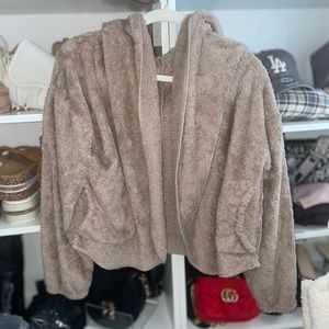 Soft teddy jacket with hoodie and pockets